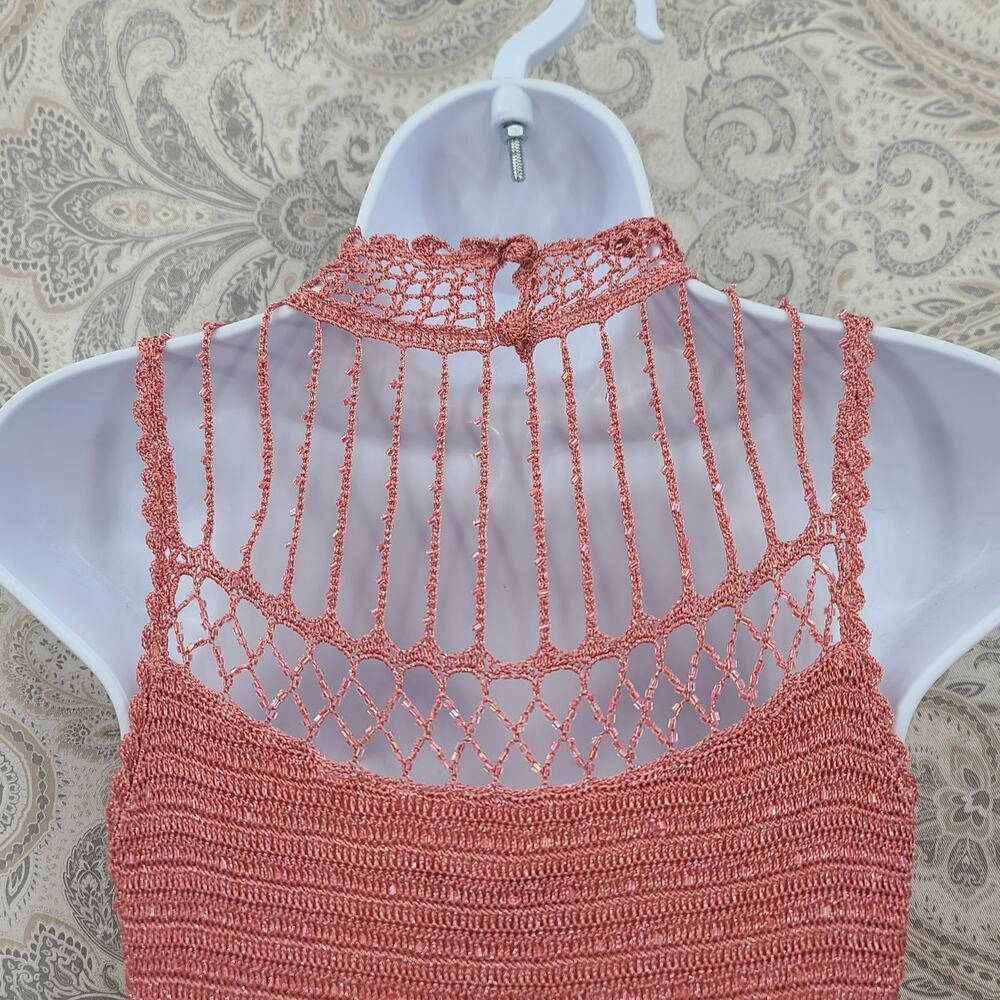 Basix II womens pink crochet beaded halter top dress Size Small Cocktail Party - Picture 6 of 14